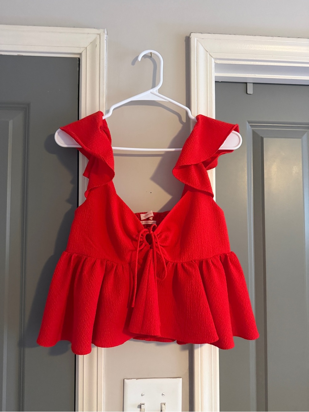 Urban Outfitters Bright Red Ruffle Tie-Front Peplum Tank